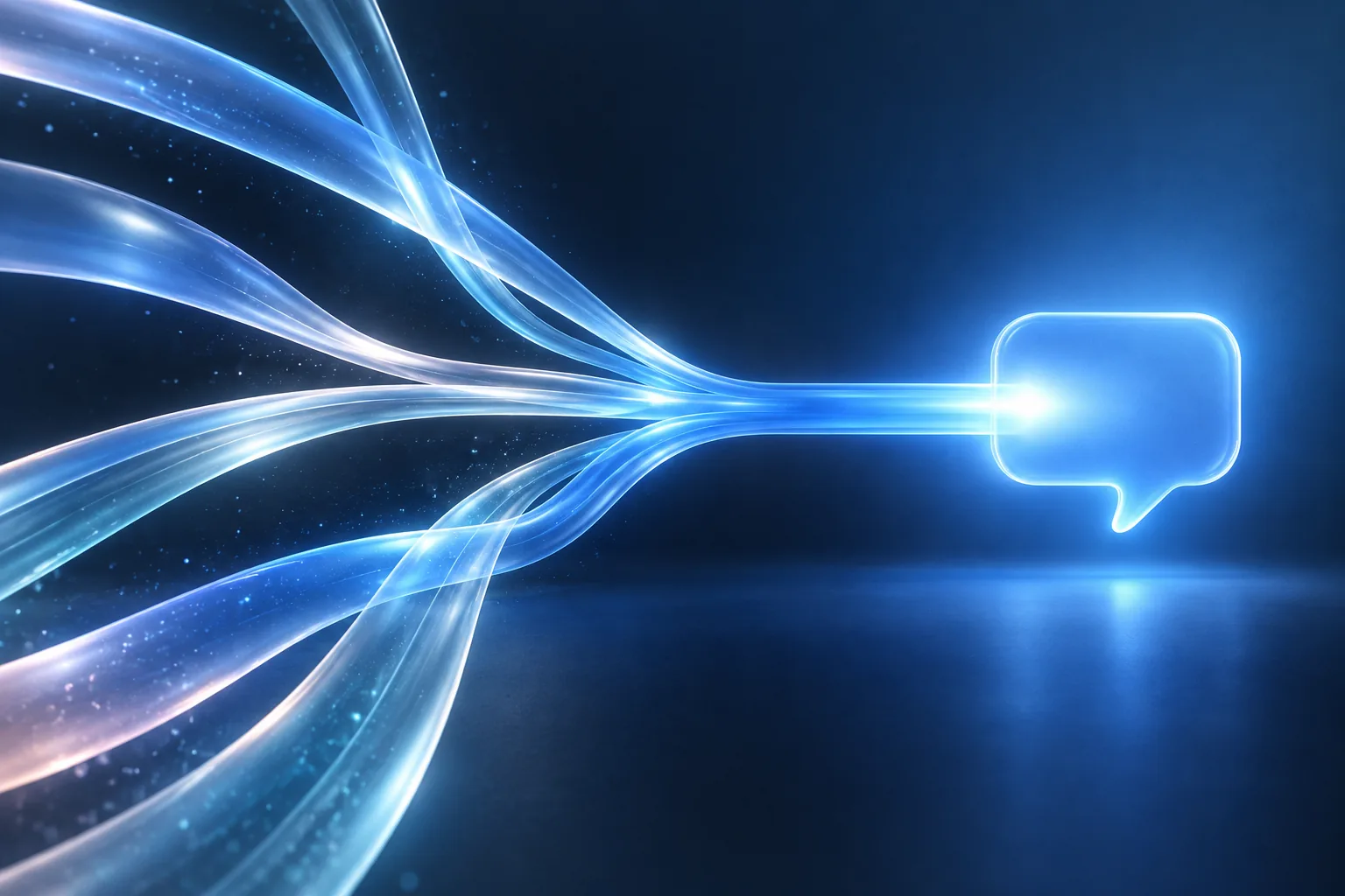 Abstract blue light waves converging from several directions into one stream