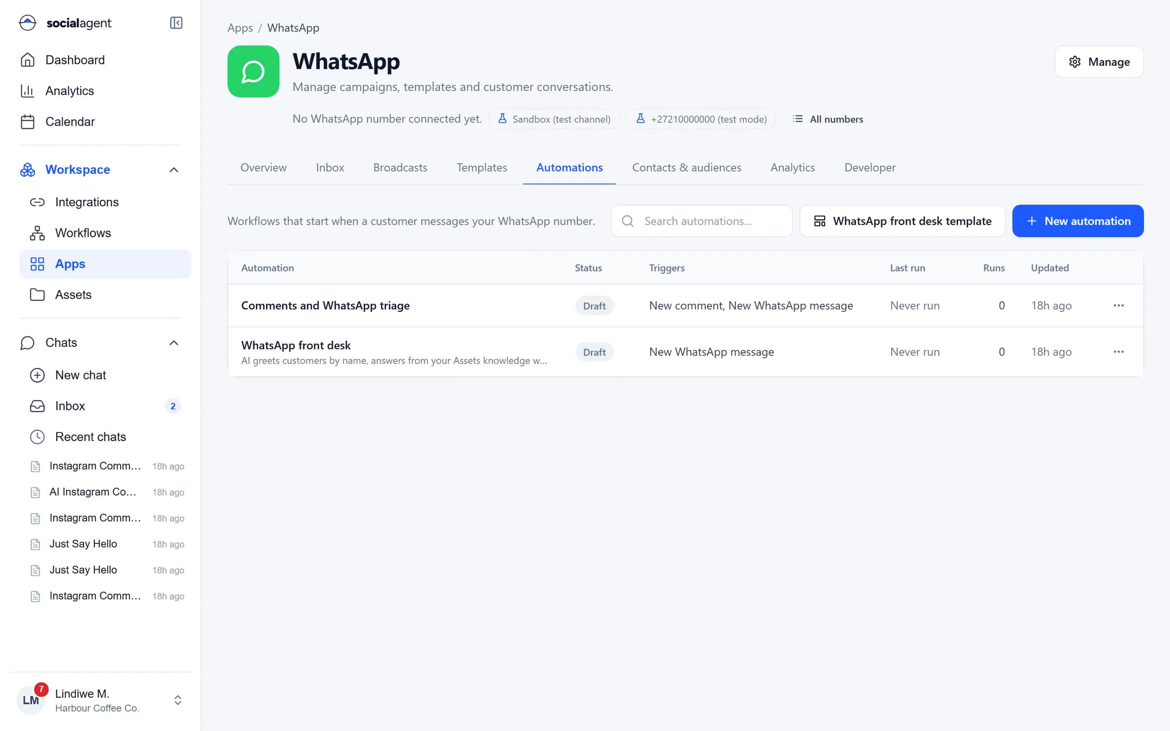 WhatsApp automations: workflows that start when a customer messages your number
